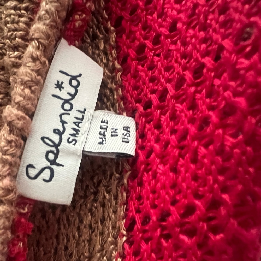 Splendid Magenta and Lt Brown V-Neck Sweater with Striped Pattern - Picture 2 of 7
